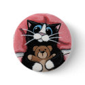 Black Cat and Teddy - Cat Art Button button