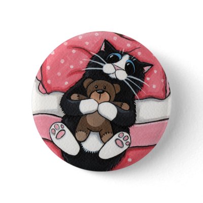 Black Cat and Teddy - Cat Art Button