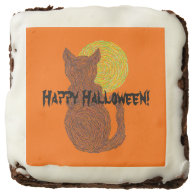 Black Cat And The Moon Cat Lover Happy Halloween Square Brownie