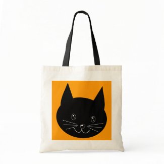 Black Cat. Animal Face on Orange. Custom Bag bag