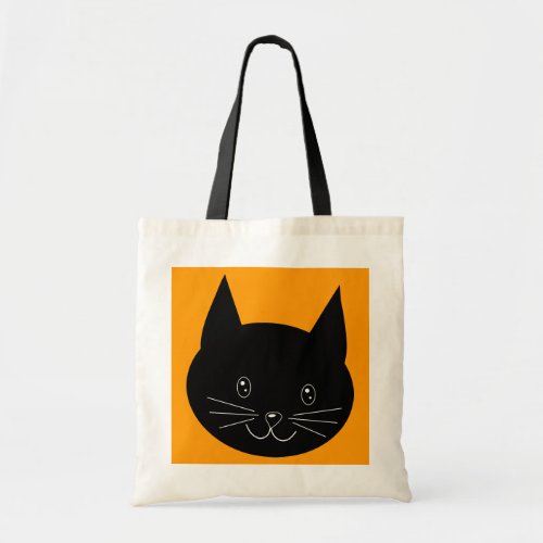 Black Cat. Animal Face on Orange. Custom Bag bag