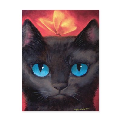 Black Cat Art & Butterfly - Multi Postcard