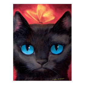 Black Cat Art  & Butterfly - Multi Postcard