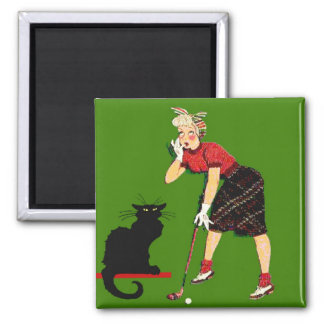 Black Cat At Golf Refrigerator Magnets