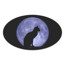 Black Cat Blue Moon Oval Stickers stickers