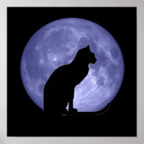 Black Cat Blue Moon Poster Print posters
