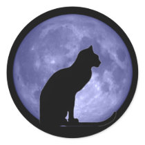 Black Cat Blue Moon Round Stickers stickers