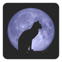 Black Cat Blue Moon Square Stickers