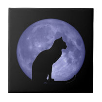 Black Cat Blue Moon Tile Trivet tiles