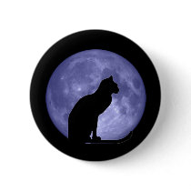 Black Cat Blue on Button Pin buttons
