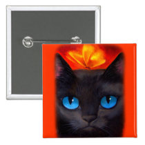 Black Cat Butterfly Painting Art - Multi buttons