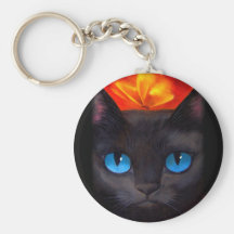 Black Cat Butterfly Painting Art - Multi Keychain