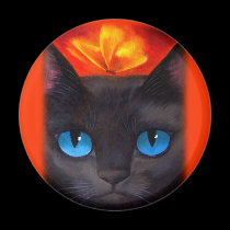 Black Cat Butterfly Painting Art - Multi magnets