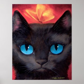 Black Cat Butterfly Painting - Poster