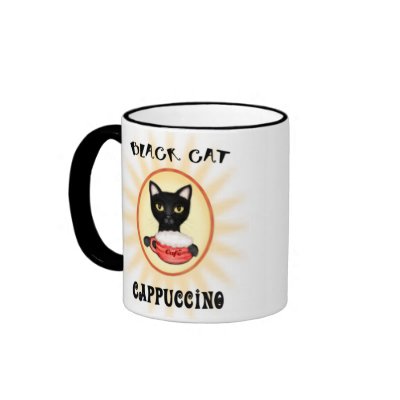 Black Cat Cappuccino Coffee Cup Coffee Mugs by jamiecreates1