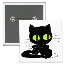 Black cat cartoon button