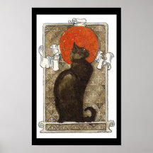 Black Cat / Chat Art Nouveau Poster