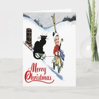 Black Cat Christmas Snow card