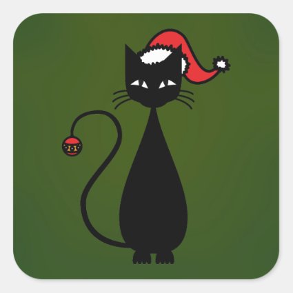 Black Cat Christmas Square Stickers