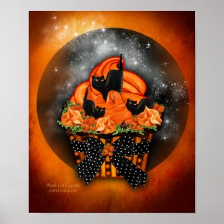 Black Cat Cupcake Halloween Art Poster/Print