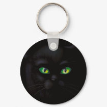 Black Cat Emerald Green Eyes Familiar Keychain