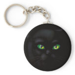 Black Cat Emerald Green Eyes Familiar Keychain
