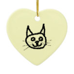 Black cat face cartoon. On Cream. Christmas Tree Ornaments