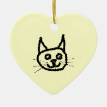 Black cat face cartoon. On Cream. Christmas Tree Ornaments