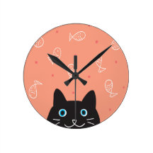 Black Cat & Fish Wall Clock