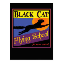 Black Cat Flying School Halloween Greeting Card postcards