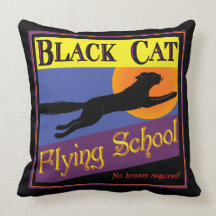 Black Cat Flying School Retro Pillow