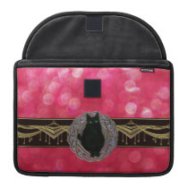 Black Cat Goddess on Pink Glitter with Gold Sleeves For Macbook Pro