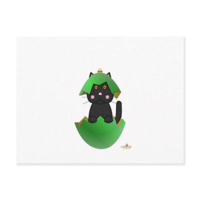 Black Cat Green Christmas Ornament Post Cards by animalacres
