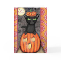 Black Cat Halloween Art Greeting Card