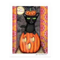 Black Cat Halloween Art Poster Print by jamiecreates1 Black Cat Halloween Art Poster Print