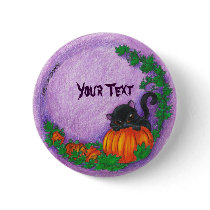 Black Cat Halloween Button by Customizables Black Cat Halloween Button