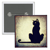 Black Cat Halloween Button