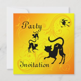 Black Cat Halloween Party Invitation invitation