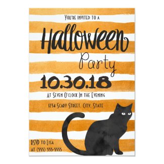 Black Cat Halloween Party Invitation