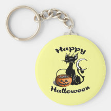 Black Cat Happy Halloween Key Chain