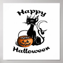 Black Cat Happy Halloween Poster