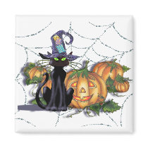 BLACK CAT, HAT, WEB & JACK by SHARON SHARPE Refrigerator Magnet
