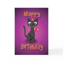 black cat - hat& whistle - happy birthday greeting card