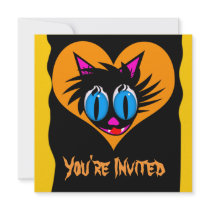Black Cat Heart Invitations