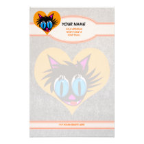 Black Cat Heart Personalized Stationery
