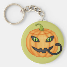 Black Cat Hiding In Pumpkin Halloween Keychain