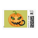 Black Cat Hiding In Pumpkin Halloween Postage