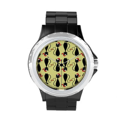 Black Cat in a Christmas Hat Wristwatches