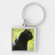 Black Cat in Profile Key Chains