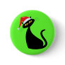 Black Cat in Santa Hat Button